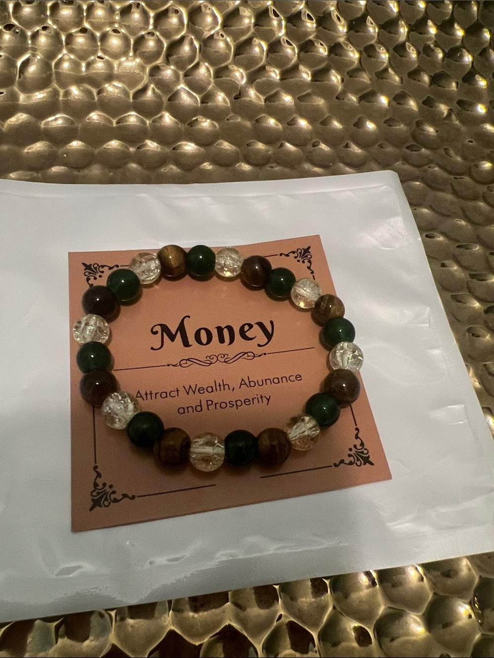 #2267** Unisex’s Money Attraction Beaded Bracelet - Green, Brown & Clear